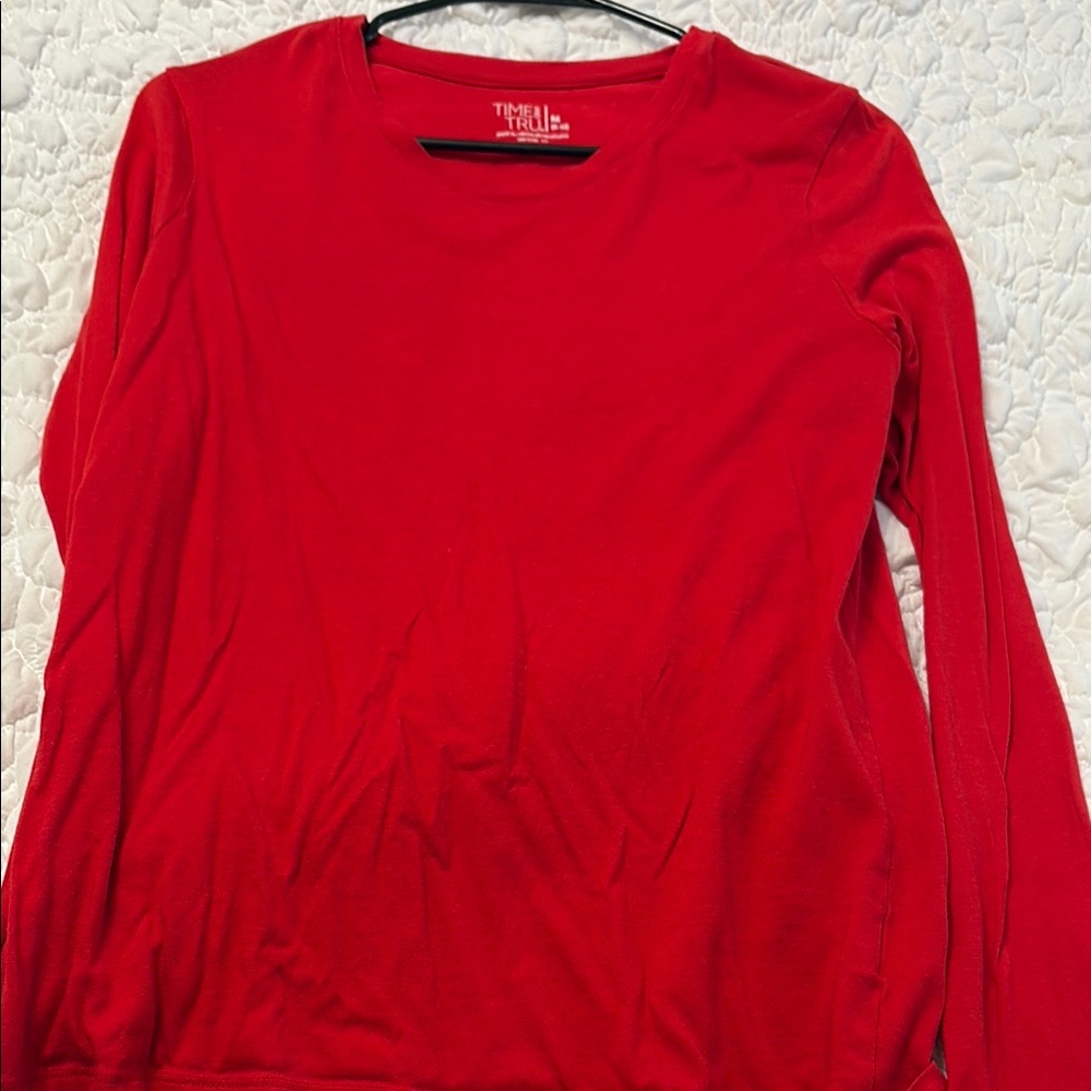 Time and Tru Red Fitted Long Sleeve T-Shirt